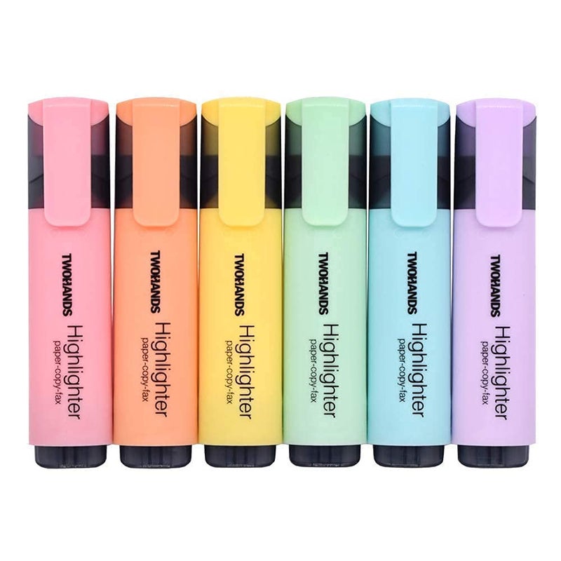 TWOHANDS Highlighter,Chisel Tip Marker Pen,6 Assorted Pastel Colors,20079 - Image 1